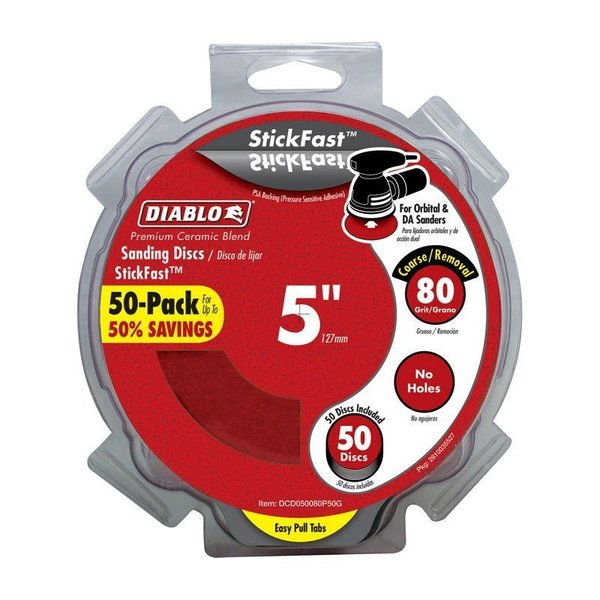 Diablo StickFast 5 in. Ceramic Blend Pressure Sensitive Adhesive Sanding Disc 80 Grit Coarse 50 pk DCD050080P50G